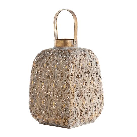 Gold Iron Eclectic Candle Holder Lantern, 21" x 11" x 11"